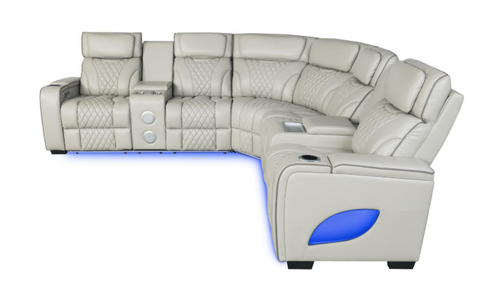All Star - 3 PC Gray Power Sectional with Power Headrest, Console, Bluetooth Speaker, Wireless Charger, LED Light, Cup Holder, USB - Type C Charger, Zero Gravity