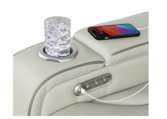 All Star - 3 PC Gray Power Sectional with Power Headrest, Console, Bluetooth Speaker, Wireless Charger, LED Light, Cup Holder, USB - Type C Charger, Zero Gravity