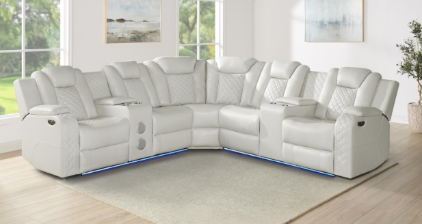 Reese - Sectional (ICE), Gel Leather, ICE With: Power Recliner, Power Headrest, Console, Bluetooth Speaker, SS Cup Holder, USB Switch, Storage Armrest, LED Light Each