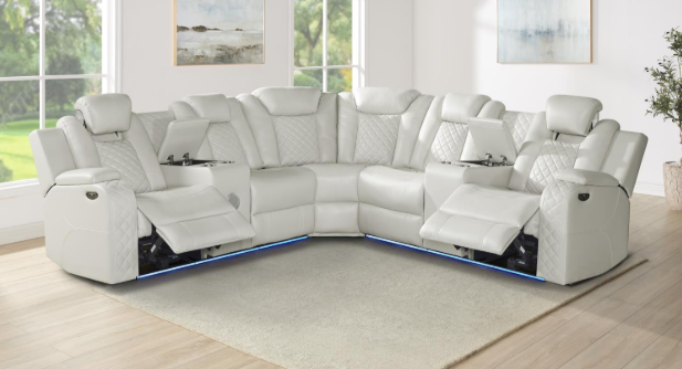 Reese - Sectional (ICE), Gel Leather, ICE With: Power Recliner, Power Headrest, Console, Bluetooth Speaker, SS Cup Holder, USB Switch, Storage Armrest, LED Light Each