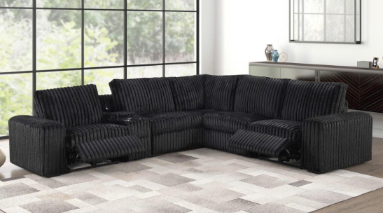 Vegas - Black Power Recliner Sectional with Storage Console, Bluetooth Speaker, Wireless Charger, Cup Holder, USB Charger