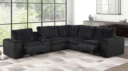 Vegas - Black Power Recliner Sectional with Storage Console, Bluetooth Speaker, Wireless Charger, Cup Holder, USB Charger