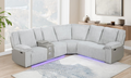 Lainey - 3PC Gray Power Sectional with Bluetooth Speaker, LED, Storage Console, Power Source, Cup Holder, and USB Charger