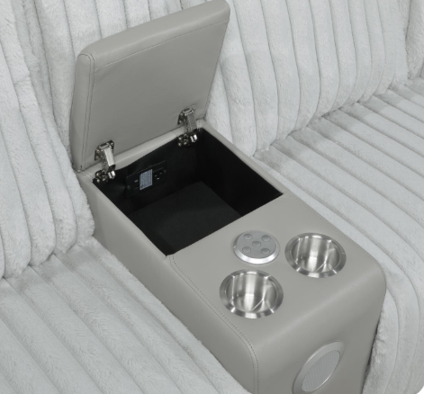 Lainey - 3PC Gray Power Sectional with Bluetooth Speaker, LED, Storage Console, Power Source, Cup Holder, and USB Charger