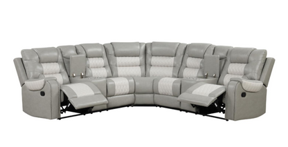 Ohio - Gray & Ice Manual Recliner Sectional with Storage Console, Power Source, USB Charger, Cup Holder