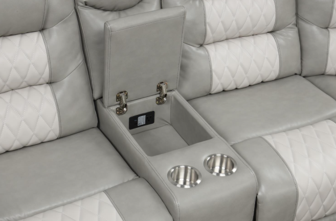 Ohio - Gray & Ice Manual Recliner Sectional with Storage Console, Power Source, USB Charger, Cup Holder