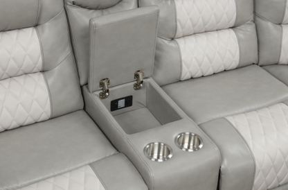Ohio - Gray & Ice Manual Recliner Sectional with Storage Console, Power Source, USB Charger, Cup Holder