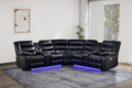 Sectional-1] Jovi - Sectional (S418_S419) (Black, Power, Tube LED, 3PC), Leather Gel, Brown With : Power Recliner, Console, Speaker, Sub Woofer, Tube LED light, Cup Holder, USB Charger Each