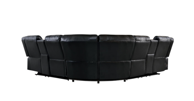 Sectional-1] Jovi - Sectional (S418_S419) (Black, Power, Tube LED, 3PC), Leather Gel, Brown With : Power Recliner, Console, Speaker, Sub Woofer, Tube LED light, Cup Holder, USB Charger Each