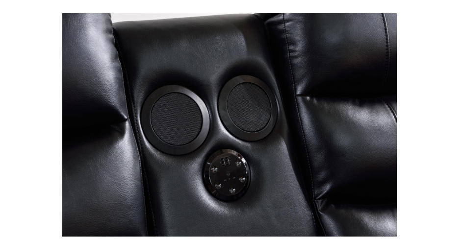 Sectional-1] Jovi - Sectional (S418_S419) (Black, Power, Tube LED, 3PC), Leather Gel, Brown With : Power Recliner, Console, Speaker, Sub Woofer, Tube LED light, Cup Holder, USB Charger Each