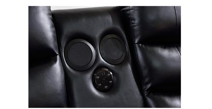 Sectional-1] Jovi - Sectional (S418_S419) (Black, Power, Tube LED, 3PC), Leather Gel, Brown With : Power Recliner, Console, Speaker, Sub Woofer, Tube LED light, Cup Holder, USB Charger Each