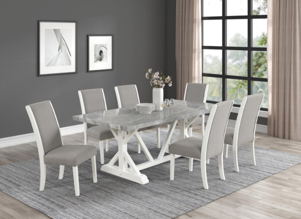 Sarah - 7PC Dining Set, MDF/ SOLID WOOD/ FABRIC, Gray / White With : N/A Each