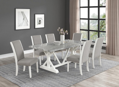 Sarah - 7PC Dining Set, MDF/ SOLID WOOD/ FABRIC, Gray / White With : N/A Each