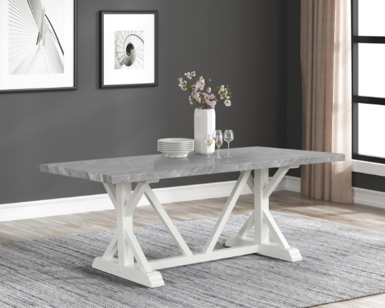 Sarah - 7PC Dining Set, MDF/ SOLID WOOD/ FABRIC, Gray / White With : N/A Each