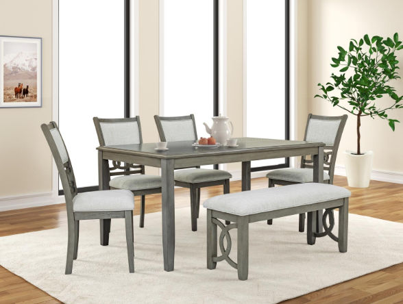 Sabrinal - 7PC Dining Set, Rubber wood, FABRIC, Gray Each