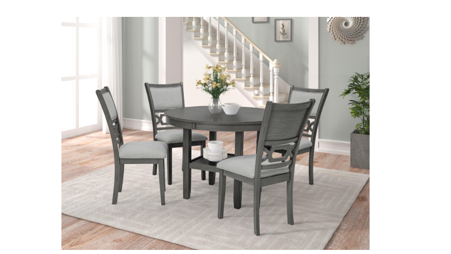 River - 5PC Round Dining Set (Gray), MDF, Rubber Wood, Gray Box: