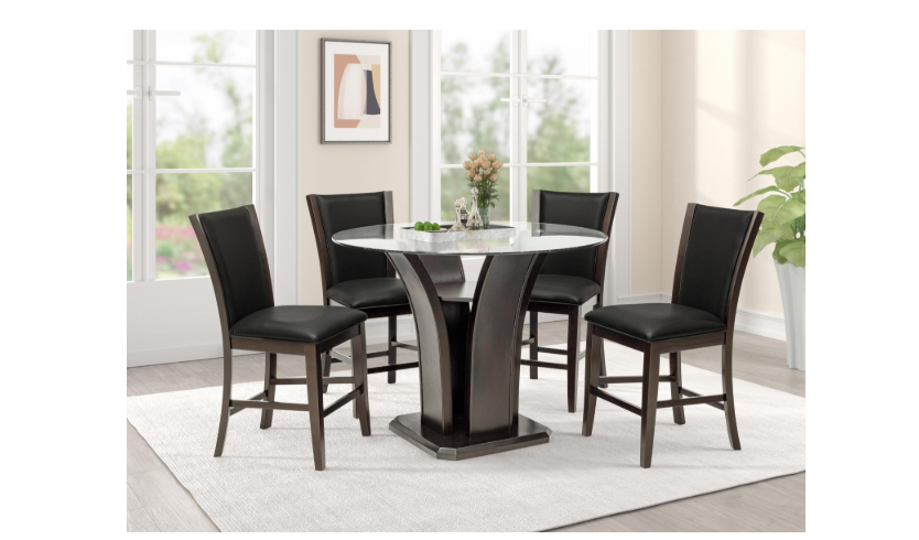 SANDY - Brown 5PC Round Pub Set, Table and 4 Chairs