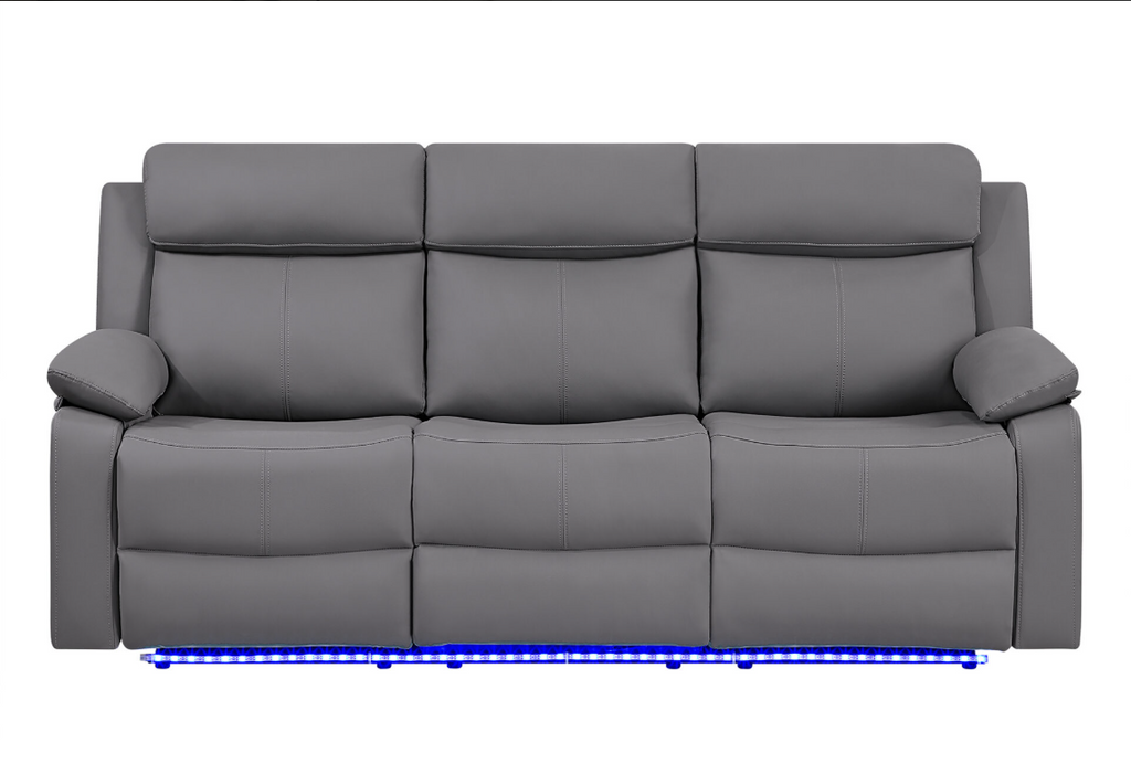 U6026 GREY PU 46A REC SOFA/CON REC LOVESEAT W/SPEAKER/GLIDER REC