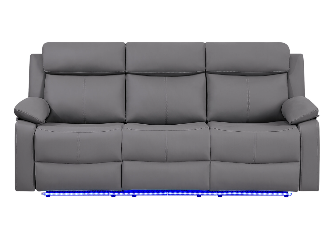 U6026 GREY PU 46A REC SOFA/CON REC LOVESEAT W/SPEAKER/GLIDER REC