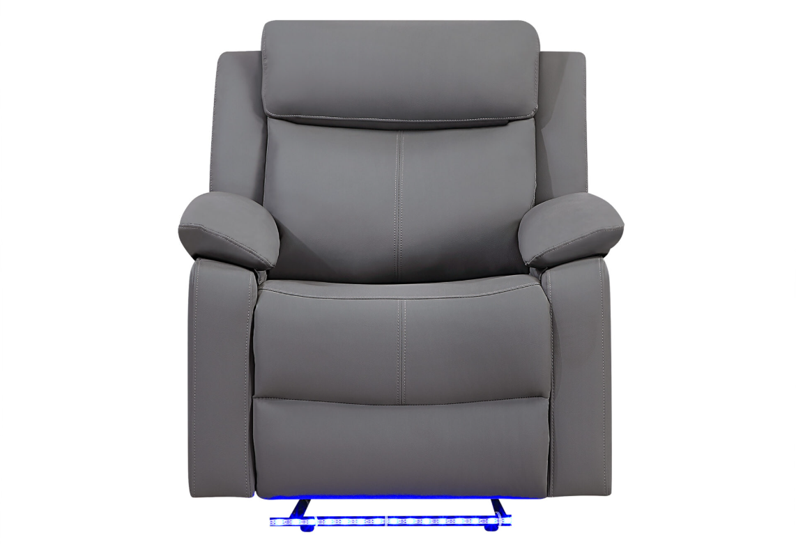 U6026 GREY PU 46A REC SOFA/CON REC LOVESEAT W/SPEAKER/GLIDER REC