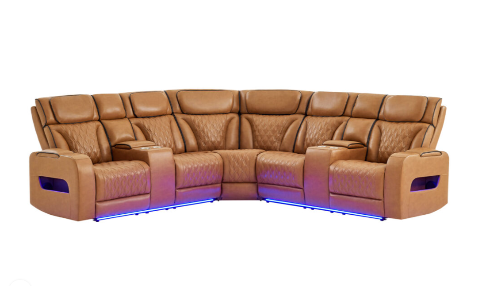 U8611 CAMEL SECTIONAL WITH POWER HEADREST, CONTINUOUS LED AND SPEAKER