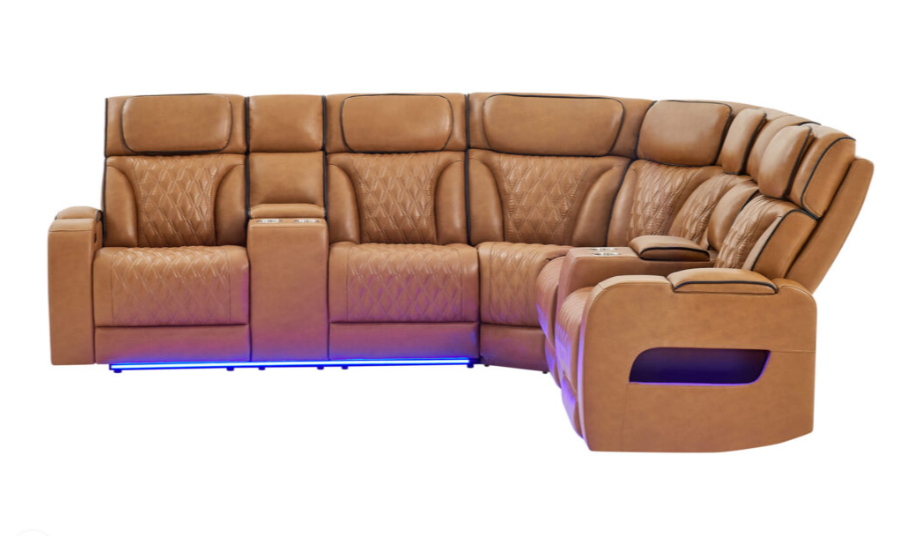 U8611 CAMEL SECTIONAL WITH POWER HEADREST, CONTINUOUS LED AND SPEAKER