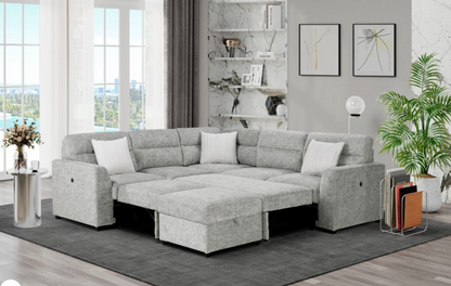 U9401 NICKEL SOFA BED SECTIONAL WITH 3 PILLOWS AND OTTOMAN