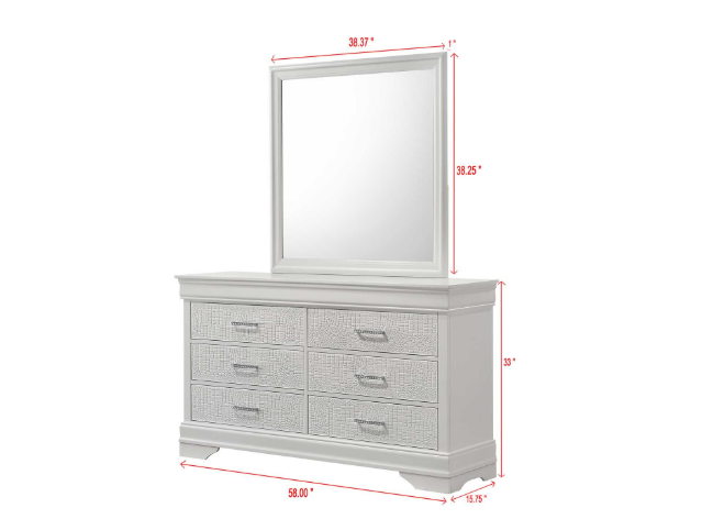 Arya - White Queen Bed, Dresser, Mirror, 2Nightstand