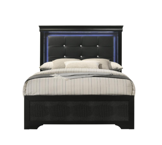 Arya - Black Queen Bed, Dresser, Mirror, 2 Nightstand