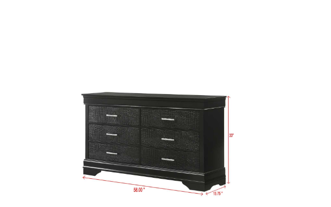 Arya - Black Queen Bed, Dresser, Mirror, 2 Nightstand