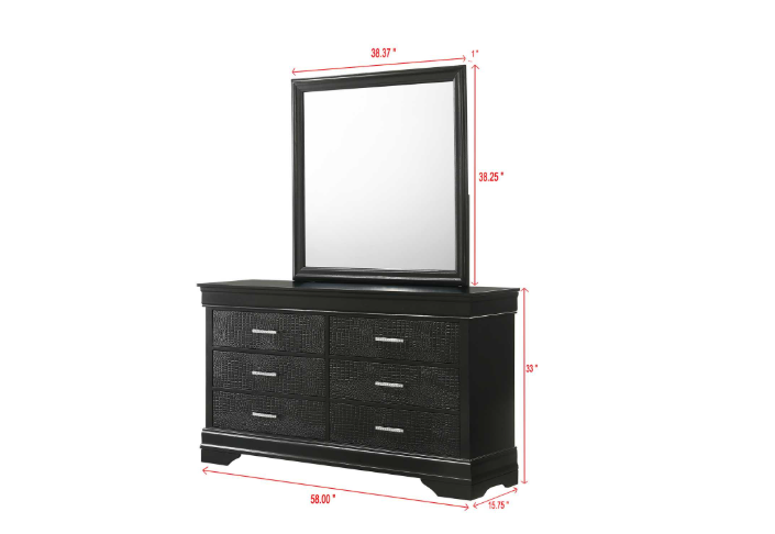Arya - Black King Bed, Dresser, Mirror, 2 Nightstand