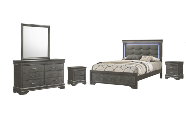 Arya - Gray Queen Bed, Dresser, Mirror, 2 Nightstand