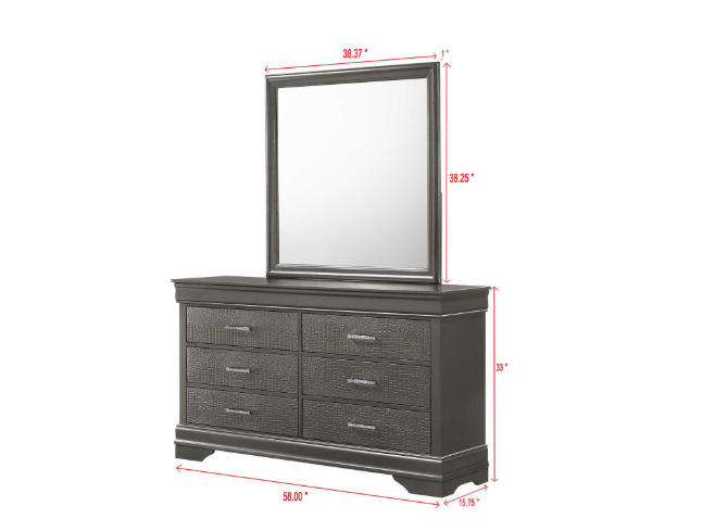 Arya - Gray Queen Bed, Dresser, Mirror, 2 Nightstand