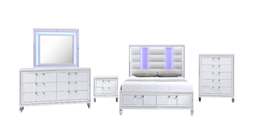 Olivia - White King Bed, Dresser, Mirror, Chest, Nightstand