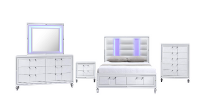 Olivia - White King Bed, Dresser, Mirror, Chest, Nightstand