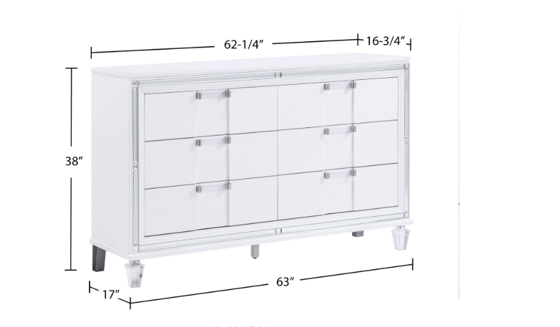 Olivia - White King Bed, Dresser, Mirror, Chest, Nightstand