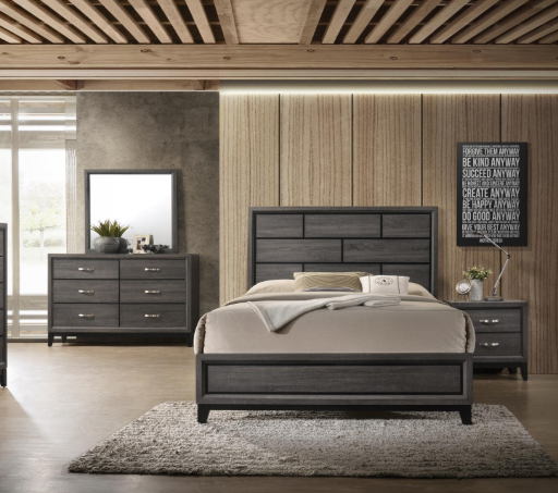 Oak Bluff - Gray Panel Queen Bed, Dresser, Mirror, 2 Nightstand