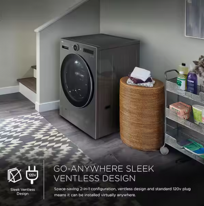 LG 5.0 cu. ft. Mega Capacity Smart Front Load Electric All-in-One Washer Dryer Combo with TurboWash360 WiFi in Black Steel