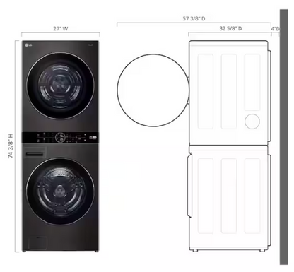 LG 5.0 cu. ft. Washer 7.8 cu. ft. Dual Inverter Heat Pump Ventless Dryer Electric Laundry Center in Black Steel
