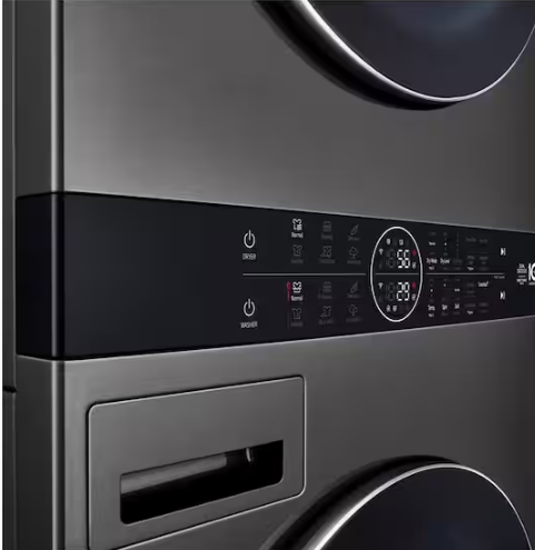 LG WashTower Stacked SMART Laundry Center 5.0 Cu.Ft. Front Load Washer & 7.4 Cu.Ft. Electric Dryer in Black Steel w/ Steam