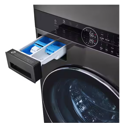 LG WashTower Stacked SMART Laundry Center 5.0 Cu.Ft. Front Load Washer & 7.4 Cu.Ft. Electric Dryer in Black Steel w/ Steam