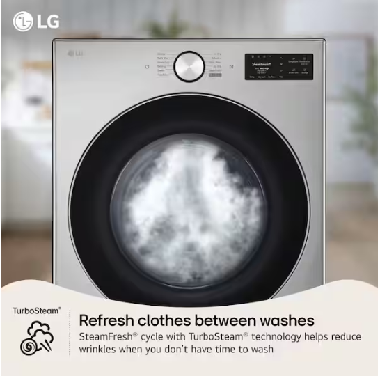 LG 7.4 cu. ft. Vented SMART Stackable Gas Dryer in Graphite Steel with TurboSteam, AI Sensing and LCD Display