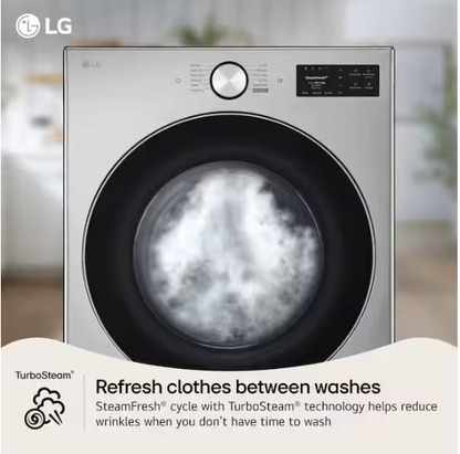 LG 7.4 cu. ft. Vented SMART Stackable Gas Dryer in Graphite Steel with TurboSteam, AI Sensing and LCD Display