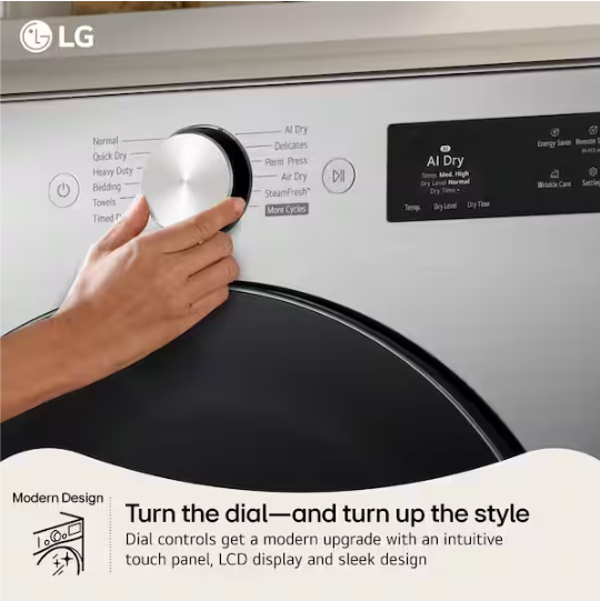 LG 7.4 cu. ft. Vented SMART Stackable Gas Dryer in Graphite Steel with TurboSteam, AI Sensing and LCD Display