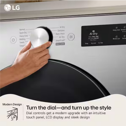 LG 7.4 cu. ft. Vented SMART Stackable Gas Dryer in Graphite Steel with TurboSteam, AI Sensing and LCD Display