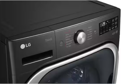 LG 5.2 cu. Ft Stackable SMART Front Load Washer in Black Steel with Steam & Turbowash Technology