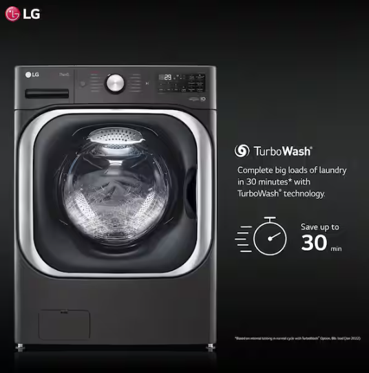 LG 5.2 cu. Ft Stackable SMART Front Load Washer in Black Steel with Steam & Turbowash Technology
