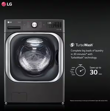LG 5.2 cu. Ft Stackable SMART Front Load Washer in Black Steel with Steam & Turbowash Technology