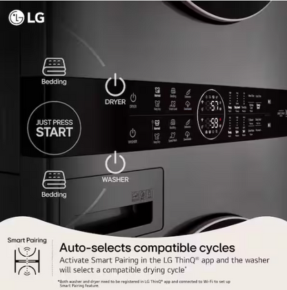 LG WashTower Stacked SMART Laundry Center 4.5 Cu.Ft. Front Load Washer & 7.4 Cu.Ft. Electric Dryer in Graphite Steel