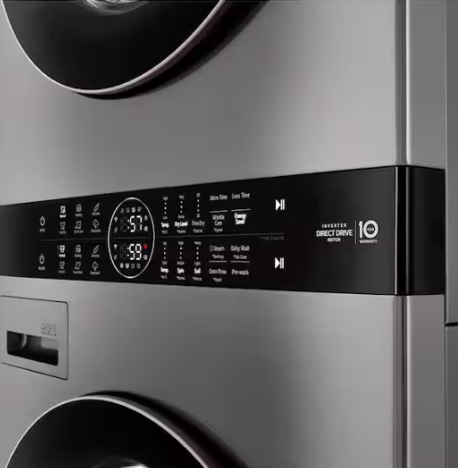 LG WashTower Stacked SMART Laundry Center 4.5 Cu.Ft. Front Load Washer & 7.4 Cu.Ft. Electric Dryer in Graphite Steel